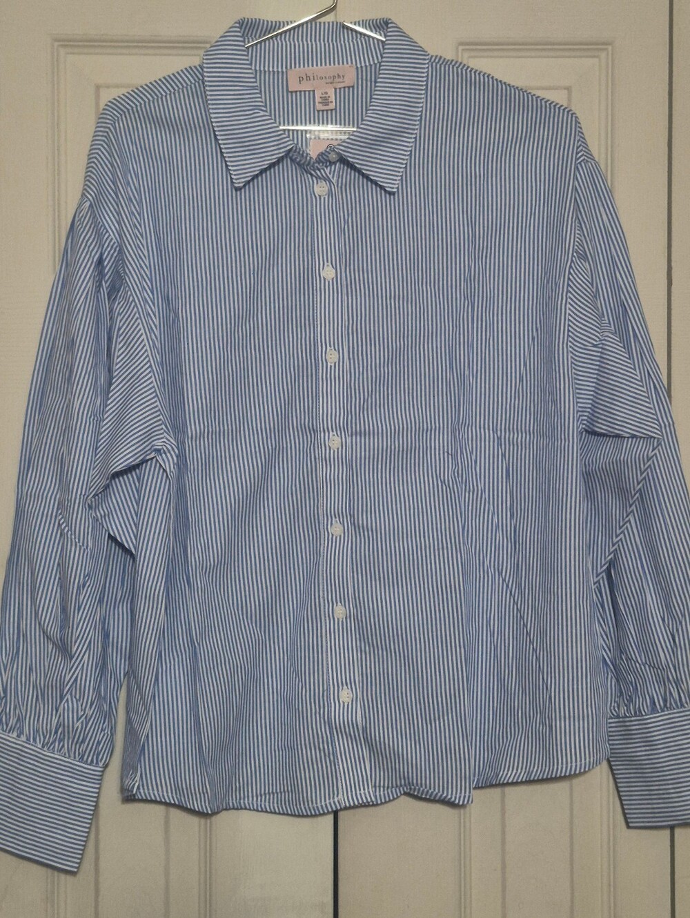 Philosophy Blue and White Vertical Stripe Dress Shirt - Women's